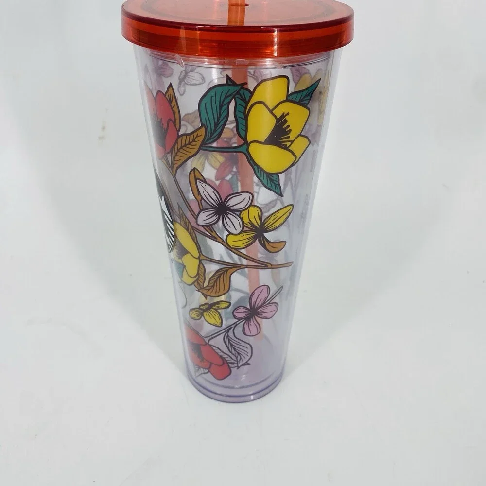 Rare Starbucks Poppy Flowers 24oz Acrylic Cold Cup Tumbler Red Lid & Straw